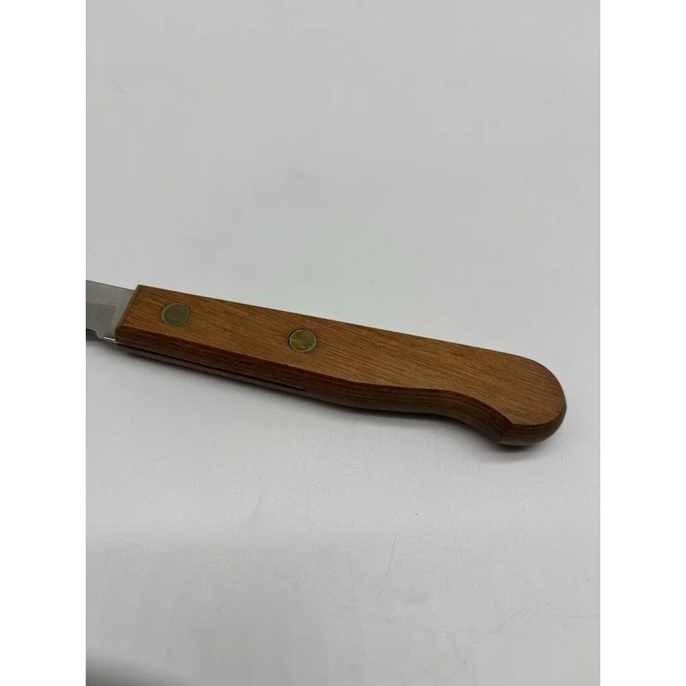 Vtg 12” Robinson Knife Co Slicer Carver Serrated Knife Wood Handle Brass Rivets